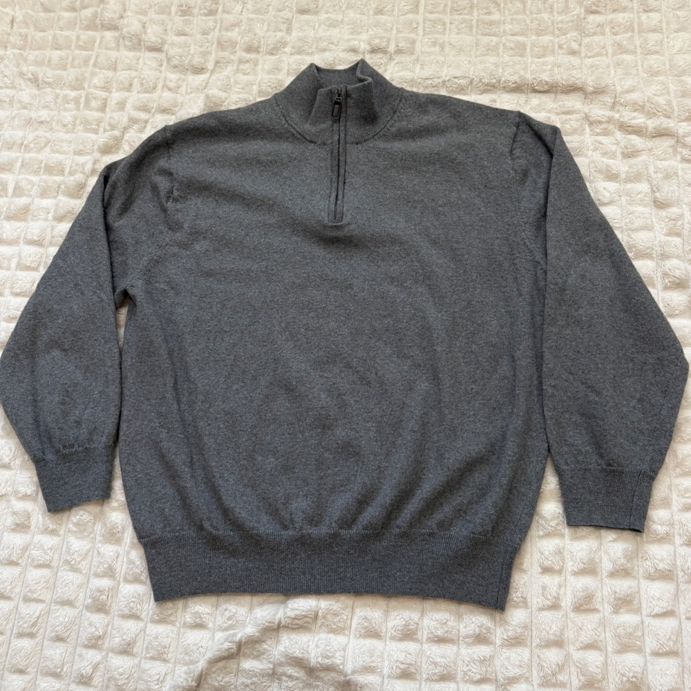Jos A Bank XXL Gray 100% Merino Wool 1/4 Zip Pullover Sweater Business Casual